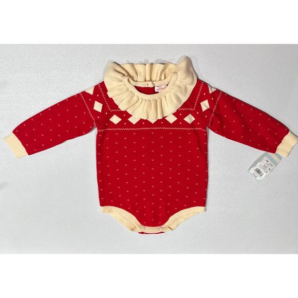 Cat & Jack Baby Red Holiday One Piece Long Sleeve Knit Bodysuit Infant Girl 18 M - Picture 1 of 6